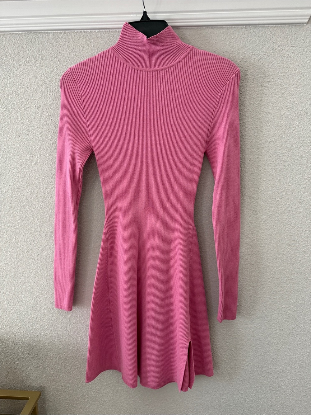 Zara Pink Ribbed Turtleneck Long-Sleeve Fit-and-Flare Dress